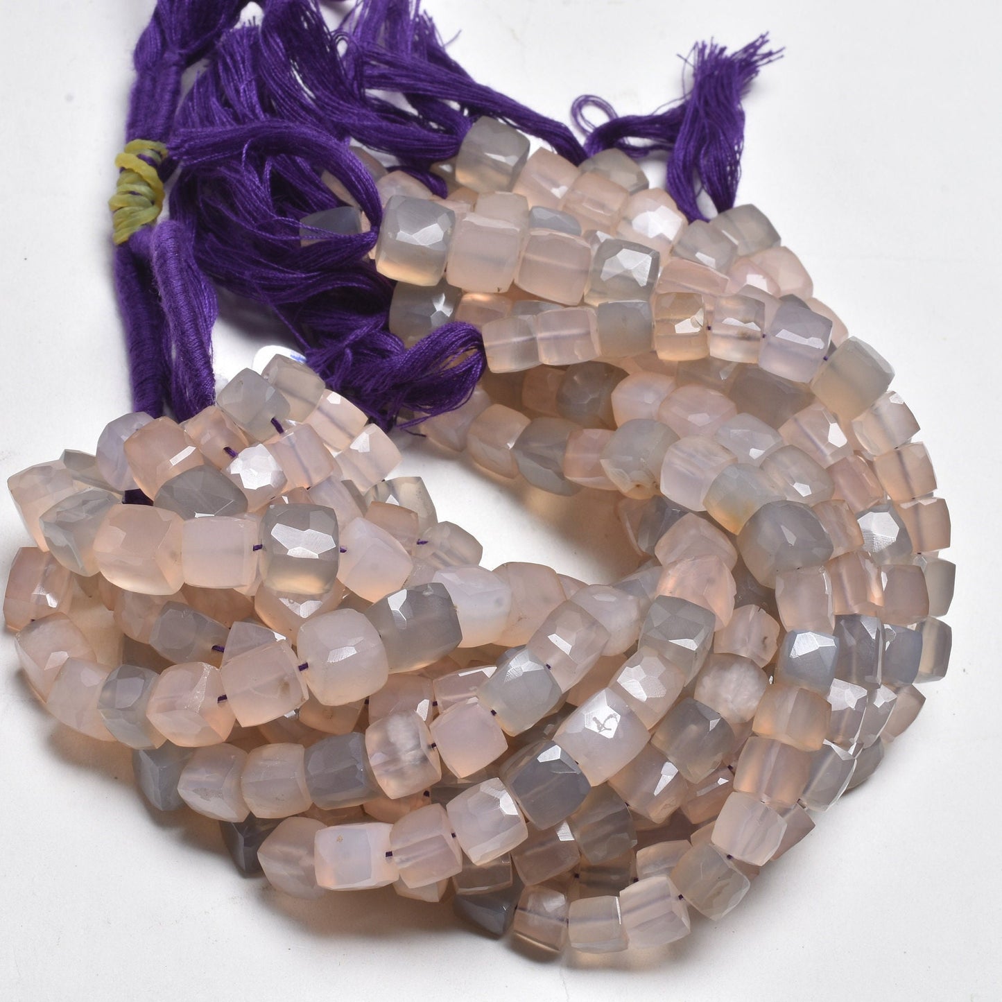 Shaded Peach Grey Chalcedony Faceted 3D Cube Box Beads,8" Fine Chalcedony Cube Gemstone Beads, Chalcedony Indian Cut Bead Jewelry Craft SALE