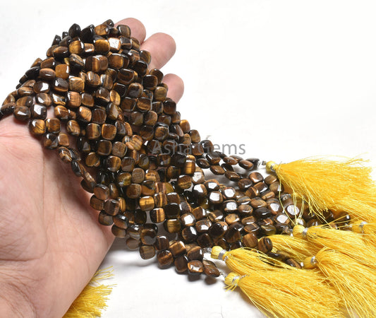 Fine Quality Tiger Eye Smooth Square Shape Beads,7 mm Natural Tiger Eye Fancy Handmade Cushion Side Drill Gemstone Beads Jewelry Craft SALE