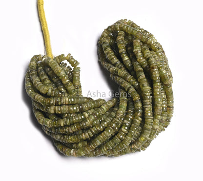 Beautiful Vessonite Smooth Flat Tyre Gemstone beads,8/16" Strand Natural Green Vesuvianite Handmade Wheel Shape Vessonite Bead Jewelry Craft