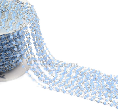 1,5,50 Aqua Blue Chalcedony Hydro Rondelle Faceted Beads Rosary Chain,3mm Silver  Plated Wire Wrap Beaded  Chains Jewelry Necklace