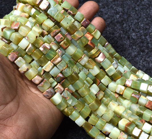 Bio Green Opal Shaded Box Shape Beads,Beautiful Green Opal Smooth 3D Cube Box Beads, Plain Handmade Opal Cube Beads For Jewelry Making SALE