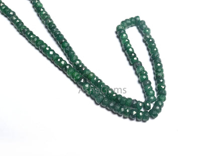 Fine Quality Green Emerald Corundum Faceted Rondelle Shape Beads, Emerald Corundum Indian Cut Gemstone Beads, Emerald Beads Necklace Jewelry