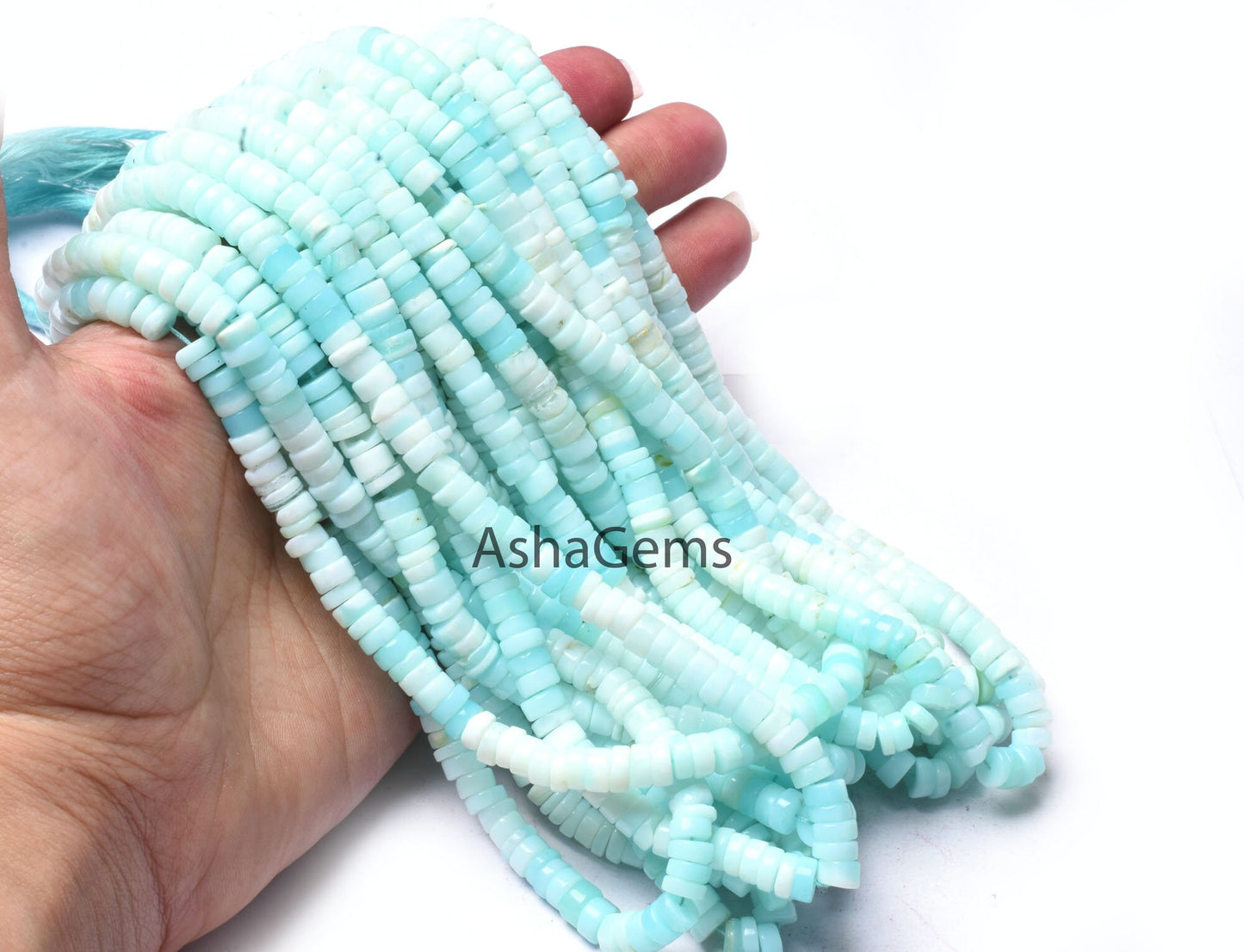 AAA Peruvian Opal Smooth Round Tyre Gemstone Heishi Beads,6mm Shaded Sky Blue Opal Plain Handmade Beads,8/16" Strand Opal Jewelry Craft Sale
