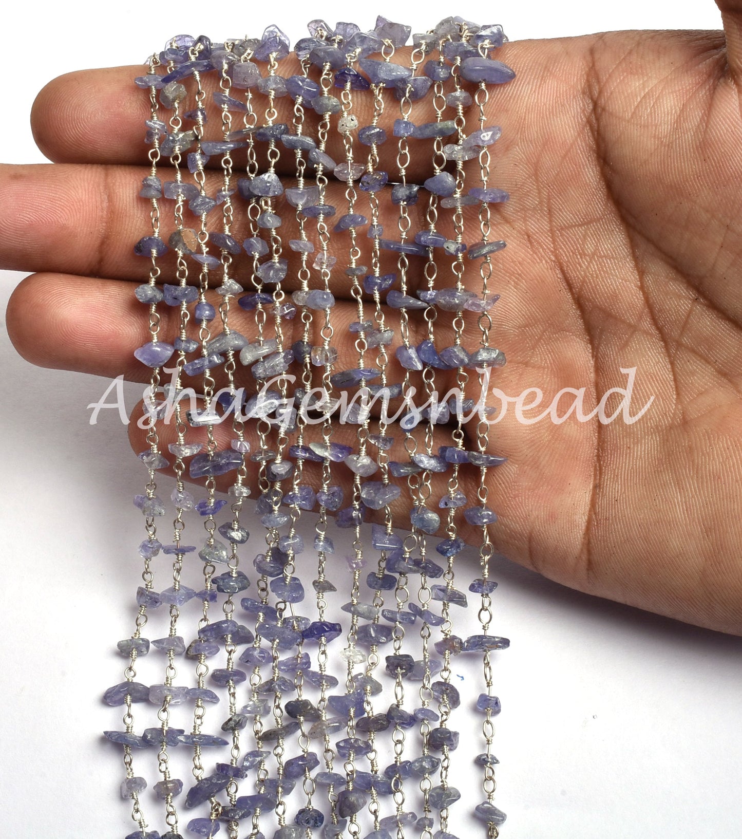 Beautiful Tanzanite Smooth uncut Chip Beads Rosary Chain, Natural Blue Tanzanite Nugget Rosary Chain , Silver Plated wire Beaded Chains SALE