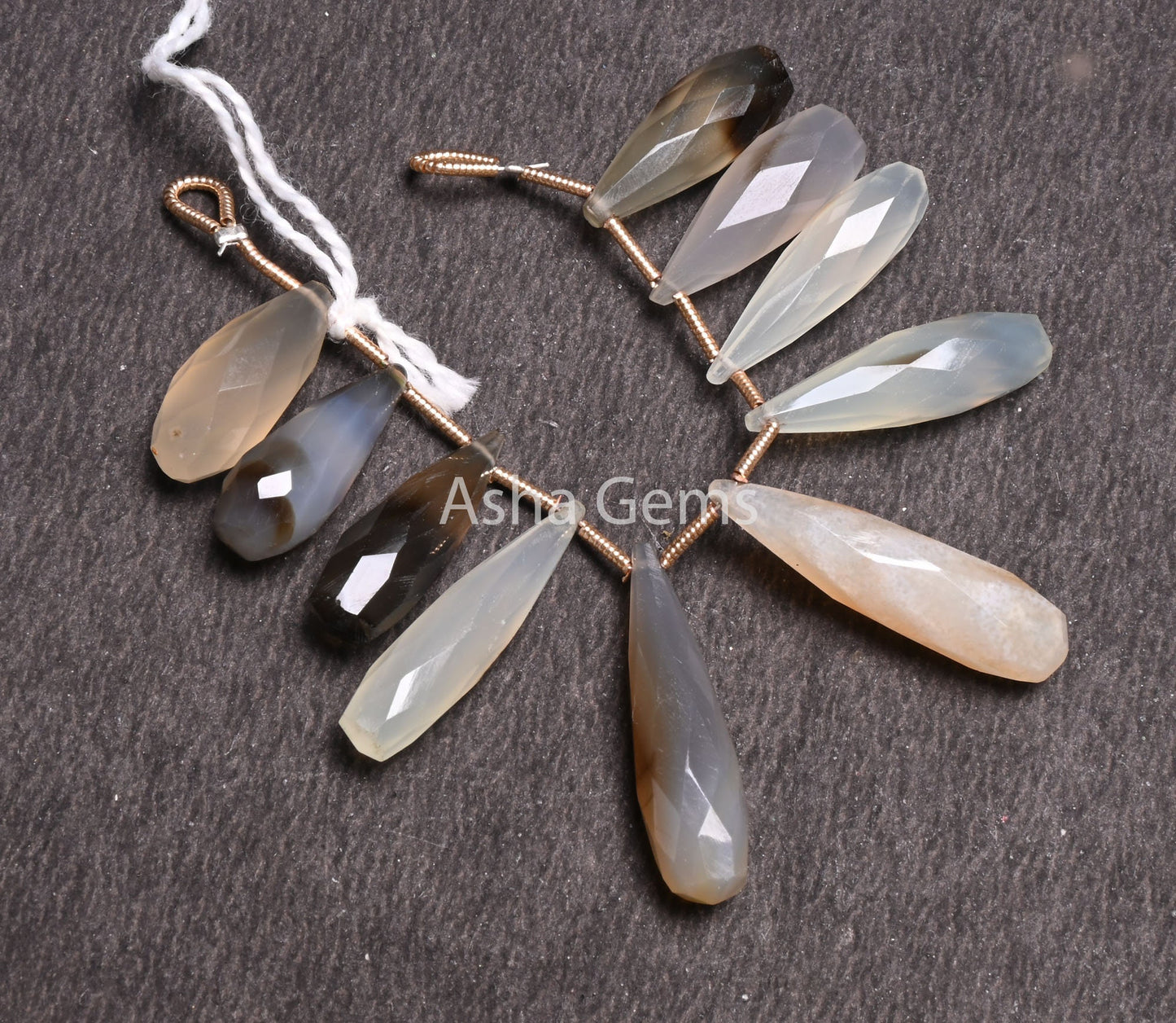 Multi White Grey Brown Chalcedony Fancy Long Drop Faceted Beads, Shaded Mix Color Chalcedony Pencil Teardrop Briolette Gemstone Bead Jewelry