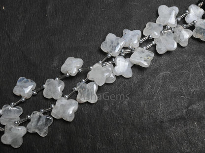 Beautiful White Rainbow Moonstone Carve Flower Gemstone Beads, Blue Fire Rainbow carving handmade Fancy Side Drill Beads Jewelry Craft SALE