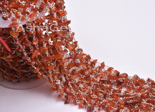 Beautiful Orange Carnelian Smooth Uncut Rosary Chain, Natural Carnelian Silver Plated Wire Wrap Chain Jewelry Making Crafts Handicrafts SALE