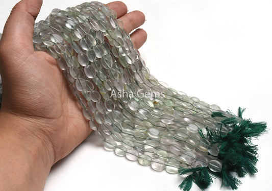 Natural Light Green Fluorite Smooth Oval Shape Handmade Gemstone Beads,12.5"Strand Fluorite Mani Oval Straight Drill Bead Jewelry Craft SALE