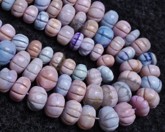 Beautiful Lavender Pink Blue Opal Carved Watermelon Beads, Opal Rondelle Shape Carving Melon Beads, Opal Pumpkin Bead For Jewelry Craft SALE