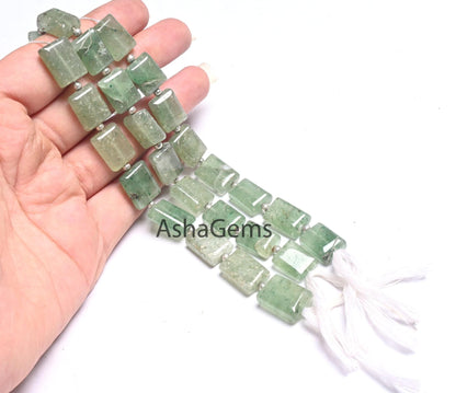 Shaded Green Aventurine Fancy Chiclet Shape Handmade Beads,9" natural Green Margaj Rectangle Gemstone Straight Drill Bead Jewelry Craft SALE