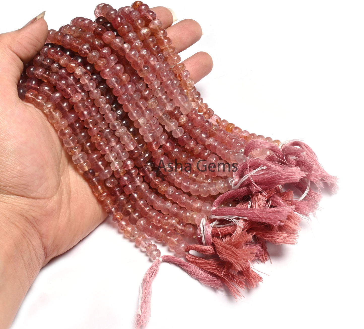 Natural Red Strawberry Quartz Rondelle Shape Beads,10" Shaded Strawberry Quartz Handmade Smooth Gemstone Roundelle Beads Jewelry Making SALE