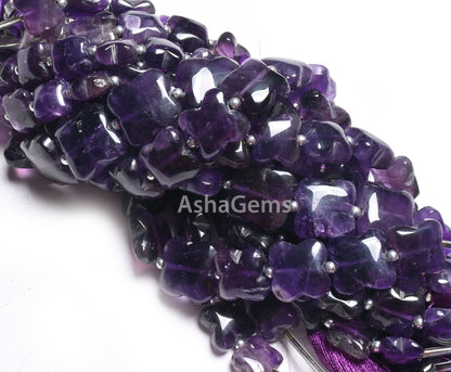 Natural Amethyst Smooth Carving Flower Shape Gemstone handmade Beads, Purple Amethyst Fancy Carve Square Straight Drill Beads Jewelry Crafts