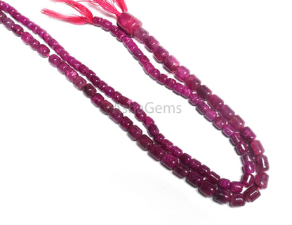 12" Strand Pink Corundum Smooth Barrel Shape Gemstone Beads, Amazing Ruby Corundum Fancy damru  Straight Drill Handmade Beads Jewelry Making