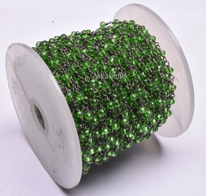 3,5,10,25,Ft Peridot Hydro Faceted Rondelle Beads Rosary Chain Black Plated Wire Wrapped Jewelry Finding Gunmetal Chain 3.5mm Necklace Chain