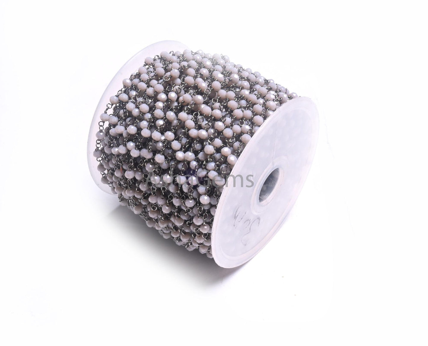 AAA Grey Moonstone Hydro Faceted Beads Rosary Chain By Feet,3 mm Black Plated Gunmetal Wire Wrap Rondelle Beaded Chain Jewelry making Crafts