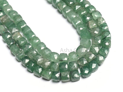 Shaded Green Strawberry Quartz Indian Cut Faceted Box Gemstone Beads, Natural Green Strawberry 3D Cube Box Beads Jewelry Making Handicrafts