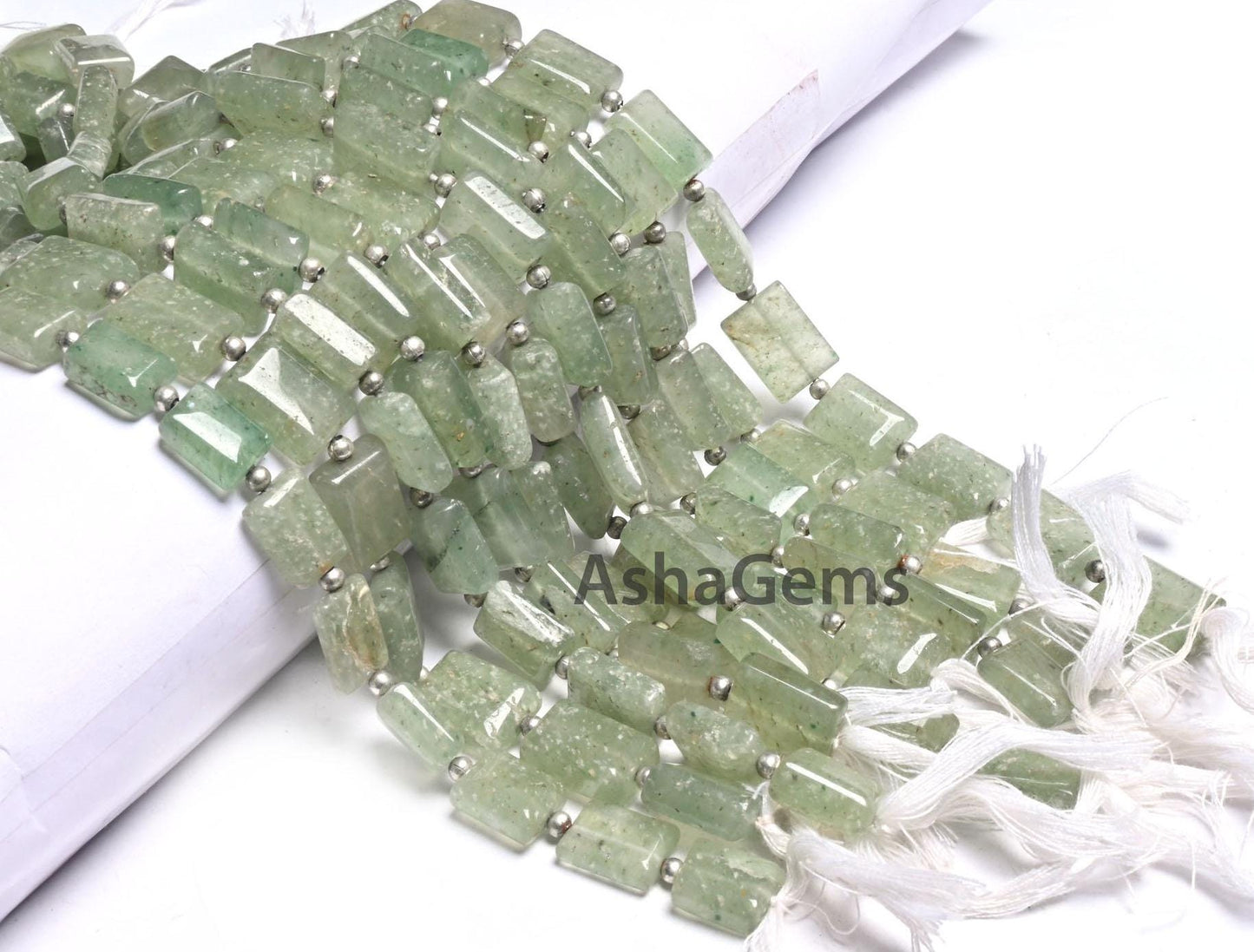 Natural Strawberry Quartz Smooth Rectangle Shape Handmade Beads, Light Green Strawberry Fancy Chicklet Straight Drill Gemstone Beads Jewelry