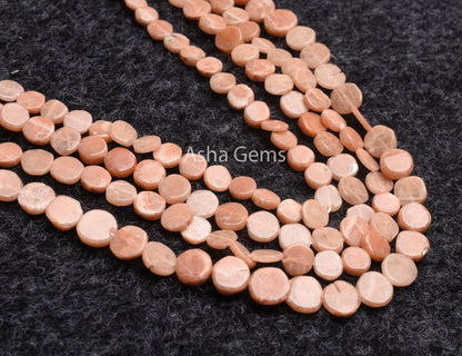 Beautiful Peach Moonstone Smooth Flat Coin Handmade Gemstone Loose Beads,13" Moonstone Straight Drill Uneven Shape Coin Beads Jewelry Crafts