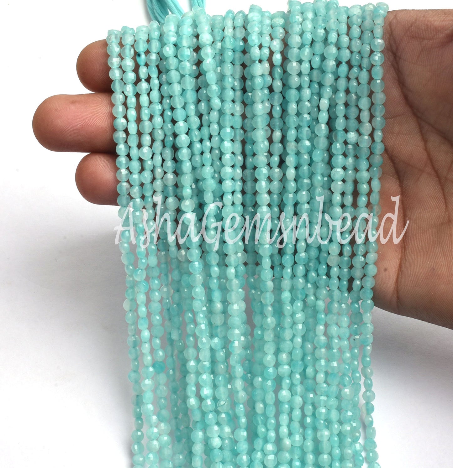 AAA Quality Peru Blue Amazonite Faceted Coin Tiny Gemstone Beads,4 mm Natural Amazonite Machine Cut Coin Amazonite Beads Jewelry Making SALE