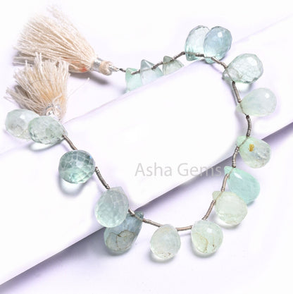 Natural Fluorite Faceted Drops Shape Gemstone Beads, AAA shaded Green Fluorite Teardrop Briolette Side Drill Beads Jewelry making Craft SALE