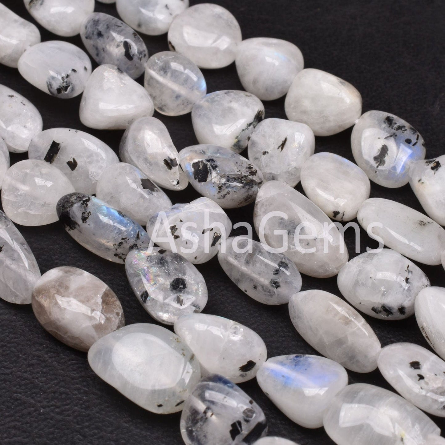 Natural Moss Rainbow Moonstone Nugget Shape Beads,Beautiful Rainbow Smooth Pebble Bead, Black Dot Rainbow Gemstone Uneven Nuggets Beads SALE (AG 22291)
