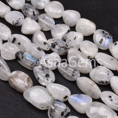 Natural Moss Rainbow Moonstone Nugget Shape Beads,Beautiful Rainbow Smooth Pebble Bead, Black Dot Rainbow Gemstone Uneven Nuggets Beads SALE (AG 22291)