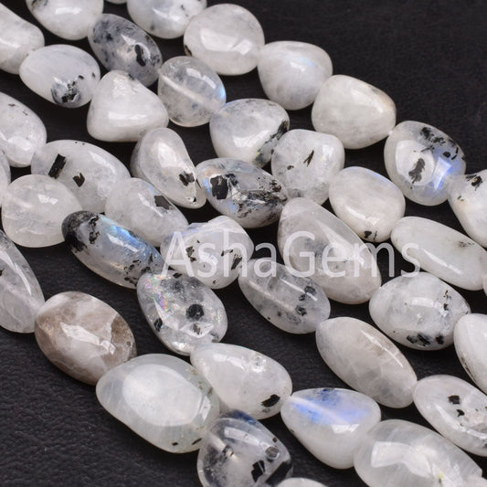 Natural Moss Rainbow Moonstone Nugget Shape Beads,Beautiful Rainbow Smooth Pebble Bead, Black Dot Rainbow Gemstone Uneven Nuggets Beads SALE (AG 22291)