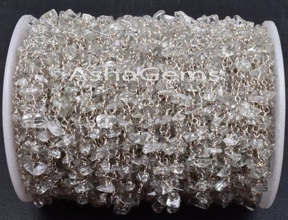 Natural Green amethyst Uncut Chip Beads Rosary Chain Silver Plated Wire Wrap Amethyst Tiny Nugget Beaded Handmade Chain Jewelry Making Craft