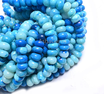 AAA Quality Lake Blue Opal Smooth Rondelle Beads, Shaded Blue opal Beads, Beautiful Opal Plain handmade Gemstone Loose Bead Necklace Jewelry