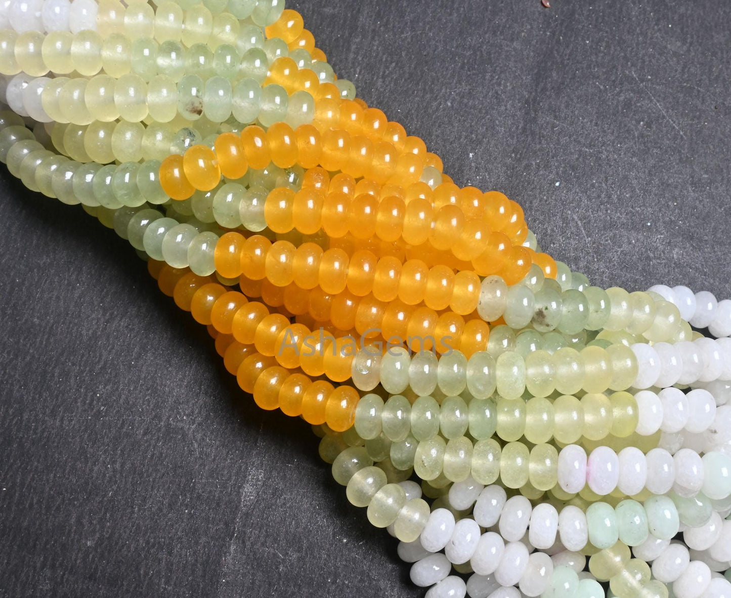 8 mm Beautiful Multi Color Quartz Smooth Rondelle Gemstone Beads, Shaded Yellow Lemon Green, White Mix Color Jade Quartz Beads Jewelry SALE (AG 12310)