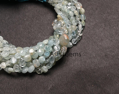 Aquamarine Beads, Light Aqua Blue Aquamarine Plain Handmade Coin Beads Gemstone Smooth Coin Uneven Shape Beads For Jewelry Making Crafts 8"