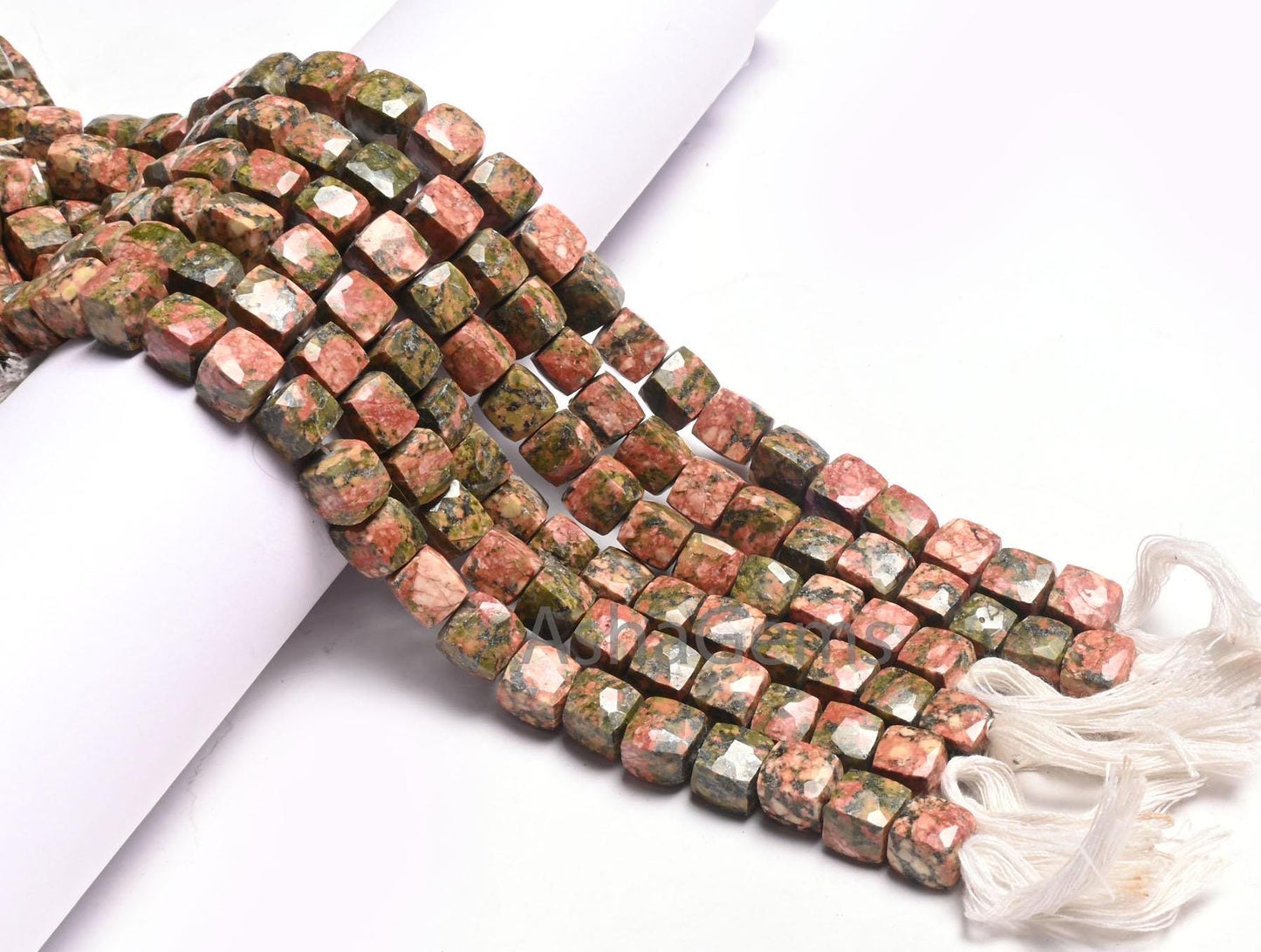 Fine Unakite Faceted 3D Cube Box Gemstone Loose Beads,8" Natural Shaded Green Pink Unakite Indian Cut Box epidote Beads Jewelry Making Craft