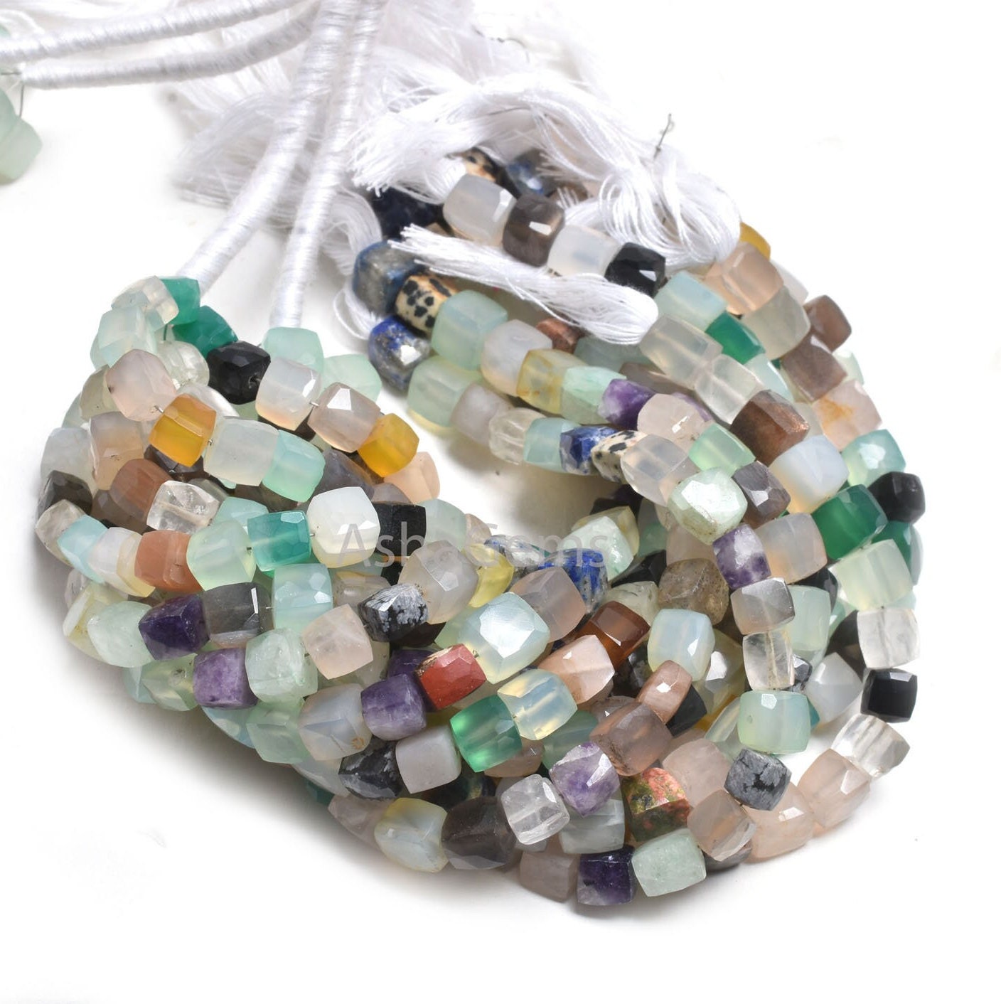 Beautiful Multi Color Stone Faceted Box Shape Beads,8" Mix Gemstone 3D Cube Box Indian Cut Beads Disco Box Center Drill Jewelry Making Craft