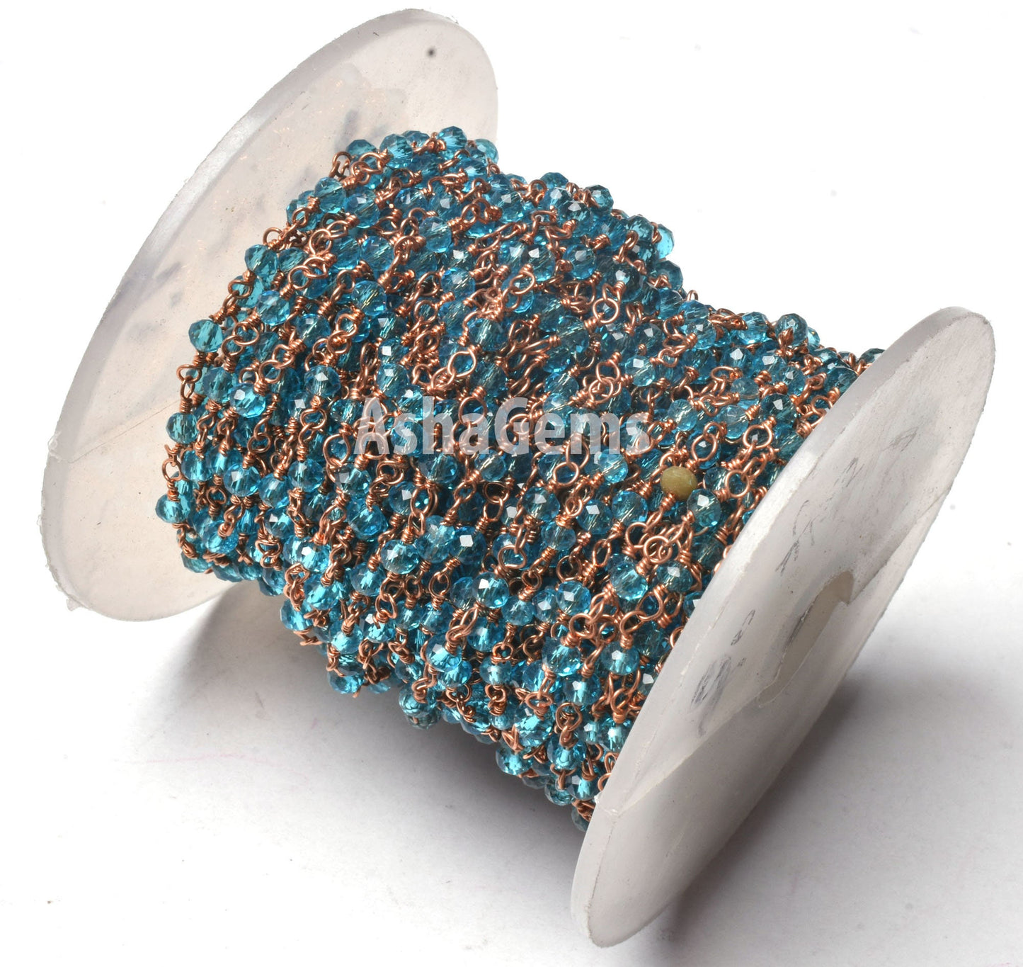 3,10,50 Feet Blue Topaz Hydro Faceted Rondelle Beads Rosary Chain Rose Gold Plated Copper Wire Wrapped Jewelry Making Chain Rosary Necklace