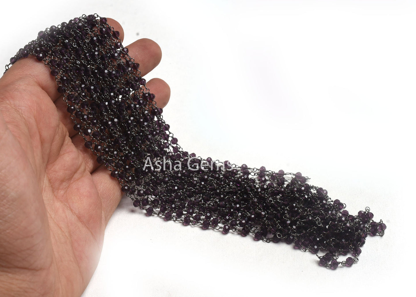 Purple Amethyst Hydro Faceted Rondelle Beads Rosary Chain 1-50 Feet Purple Crystal Black Plated Gunmetal Wire Wrap Chains Jewelry Craft SALE