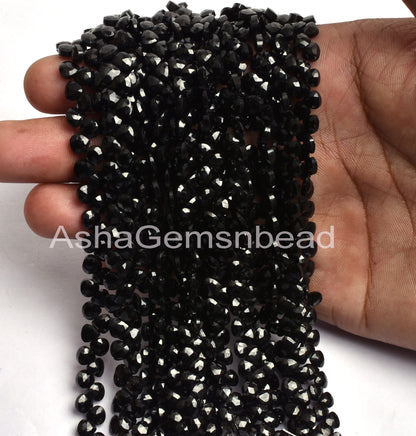 5mm AAA Quality Natural Black Spinel Faceted Heart Shape Beads, Black Spinel Machine Cut Tiny Heart Briolette Gemstone Bead  Jewelry Makings