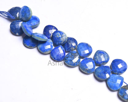 11 mm Natural Lapis Lazuli Faceted Heart Beads,7" Blue Lapis Heart Briolette Side Drill Gemstone Beads, Lapis Bead Jewelry Making Craft SALE (AG 18689 )