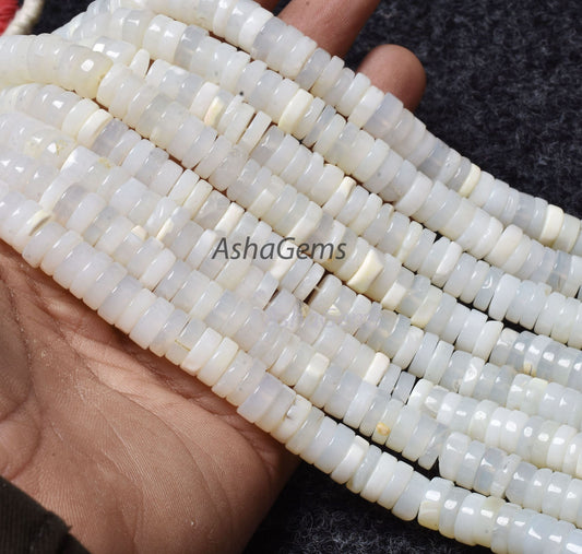 Natural white Opal Smooth Gemstone Beads, White Opal Plain Tyre Shape Beads,8 mm Opal Heishi Tyre Beads For jewelry Making Handicrafts SALE