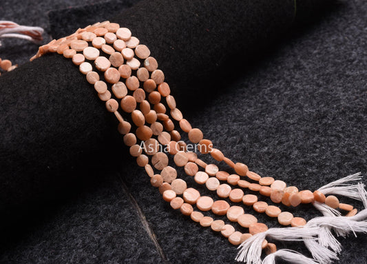 Beautiful Peach Moonstone Smooth Flat Coin Handmade Gemstone Loose Beads,13" Moonstone Straight Drill Uneven Shape Coin Beads Jewelry Crafts