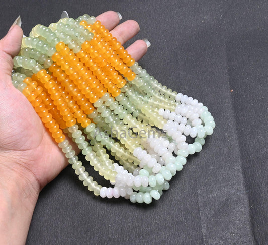 8 mm Beautiful Multi Color Quartz Smooth Rondelle Gemstone Beads, Shaded Yellow Lemon Green, White Mix Color Jade Quartz Beads Jewelry SALE (AG 12310)