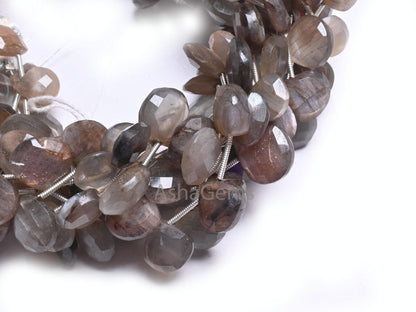 Natural Chocolate Moonstone Faceted Heart Gemstone Beads,8" Natural Brown Moonstone Heart Briolette Side Drill Moonstone Bead Jewelry making (AG 18642)