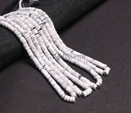 6.5 mm Beautiful Howlite Faceted Flat Tyre Heishi Beads, White Turquoise Indian Cut Flat Wheel Shape Gemstone Loose Beads Jewelry Craft SALE