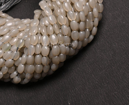 13" Beautiful Grey Moonstone Color Hydro Smooth Oval Shape Handmade Beads,6-7.5mm Light Grey Hydro Plain Oval Bead Jewelry Making Craft SALE