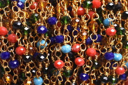 Beautiful Multi Disco Hydro Faceted Rondelle Beads Rosary Chain Gold Plated Wire Wrap Jewelry Making Beaded handmade Colorful Chains Jewelry