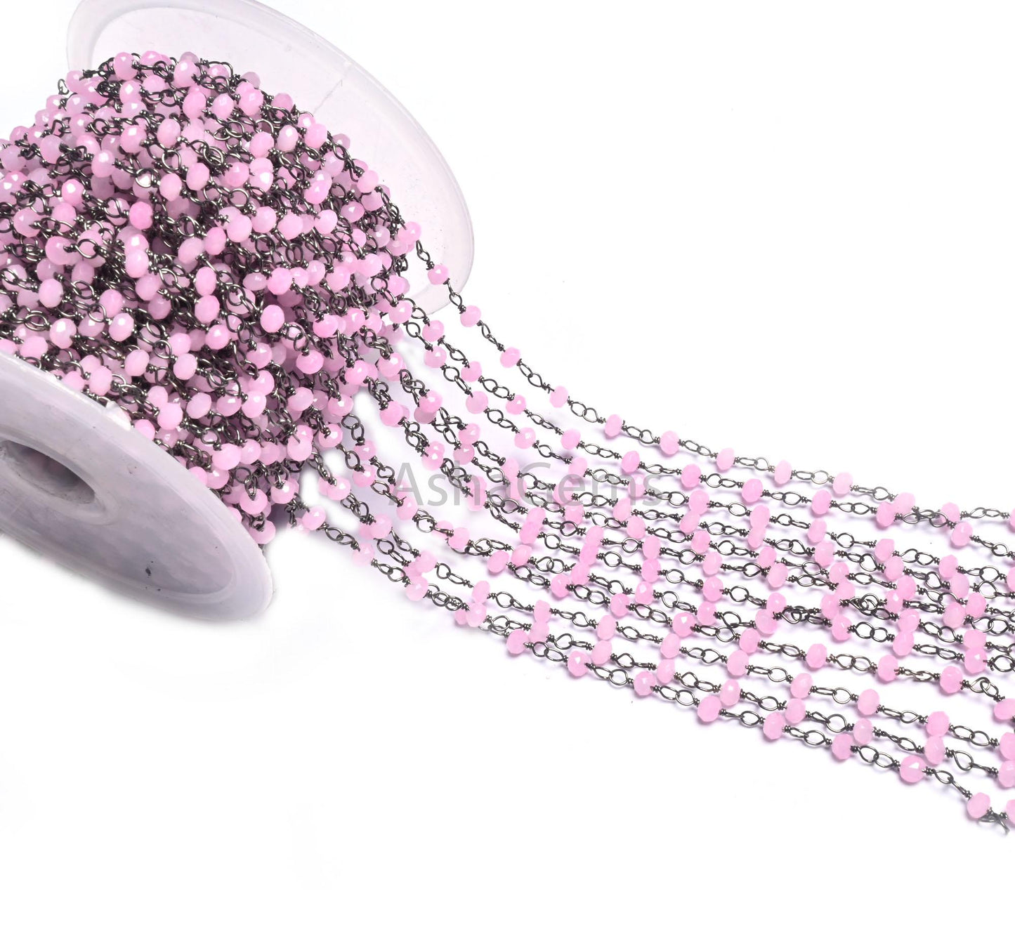 Rosary Chain black Plated Wire 3,5,10,50 Feet Pink Rose Quartz Hydro Faceted Rondelle Beaded Chain Jewelry Making Bulk Roll Wire Chain SALE
