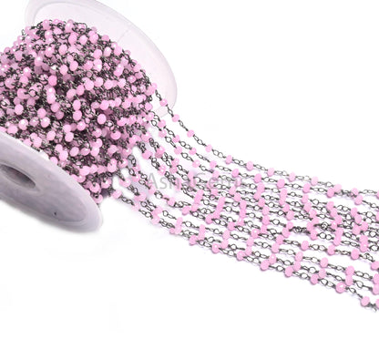 Rosary Chain black Plated Wire 3,5,10,50 Feet Pink Rose Quartz Hydro Faceted Rondelle Beaded Chain Jewelry Making Bulk Roll Wire Chain SALE