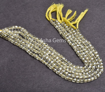 Natural Lemon Quartz Faceted Box Shape Beads,9" Natural Yellow Lemon Tiny 3D Cube Box Gemstone Center Drill Beads Jewelry Making Craft SALE