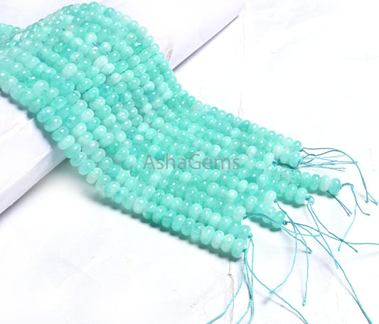 Fine Quality Peru Blue Color Jade Quartz Smooth Rondelle Gemstone Loose Beads,8 mm Neon Sky Blue Quartz Beads Jewelry making Necklace Crafts