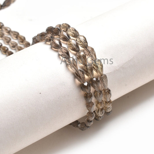 AAA Smoky Quartz Drops Straight Drill Gemstone Beads,5.5-10.5mm Fine Natural Smoky Faceted Indian Cut Teardrop Gemstone Briolette Beads SALE