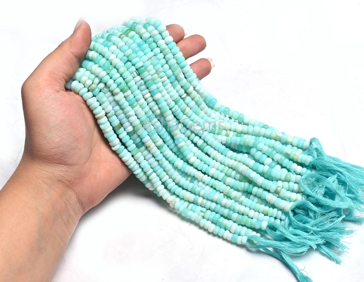 Beautiful Blue Peru Opal Flat Rondelle Shape Smooth Gemstone Beads,12" Shaded Peruvian Sky Blue Opal Handmade Uneven Bead Jewelry Craft SALE (AG 12282)